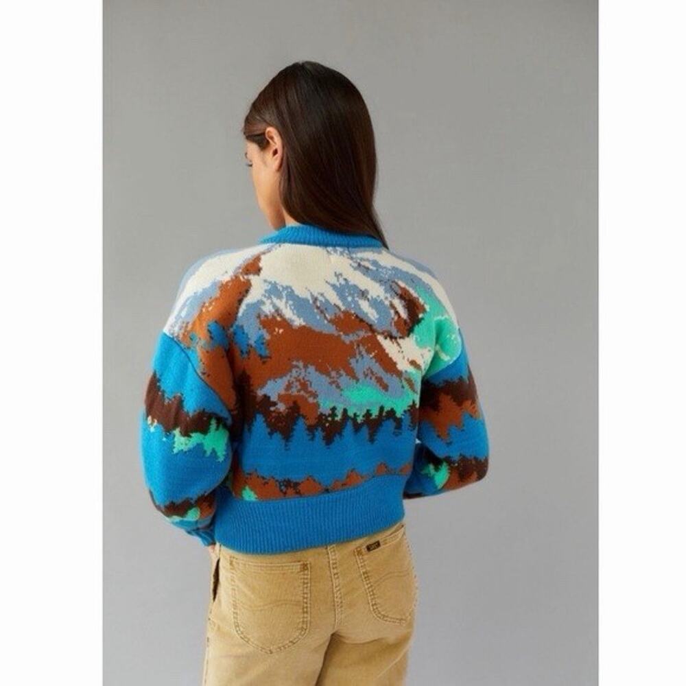 BDG Urban Outfitters Mountain Landscape Knit Sweater S Half Zip Cropped Montana - Picture 2 of 11
